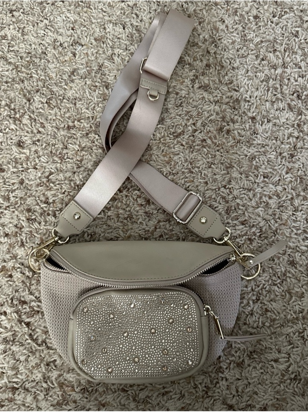 Steve Madden Light Beige Studded Crossbody Belt Bag